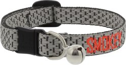 LupinePet Adjustable Eco Buckle Safety Polyester Personalized Breakaway Cat Collar with Bell, 8 to 12-in neck, 1/2-in wide, Granite
