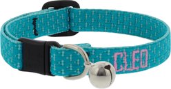 LupinePet Adjustable Eco Buckle Safety Polyester Personalized Breakaway Cat Collar with Bell, 8 to 12-in neck, 1/2-in wide, Tropical Sea