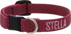 LupinePet Adjustable Eco Buckle Safety Polyester Personalized Breakaway Cat Collar, 8 to 12-in neck, 1/2-in wide, Berry