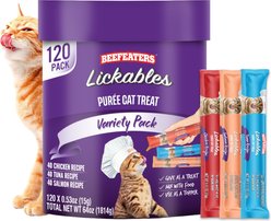 Beefeaters Lickables Grain-Free Salmon, Tuna, & Chicken Flavor Variety Pack Lickable Cat Treats, 0.53-oz tube, 120 count