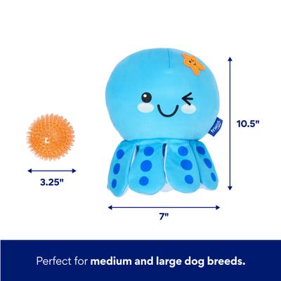 Show full view: Frisco Coastal Octopus 2-in-1 Interactive Plush with TPR Ball Squeaky Dog Toy, Medium/Large slide 2 of 8