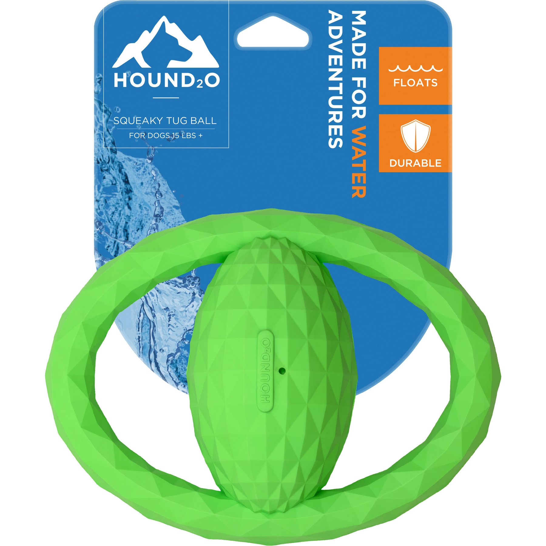 Hound2O Squeaky Tug Ball Dog Toy, Green