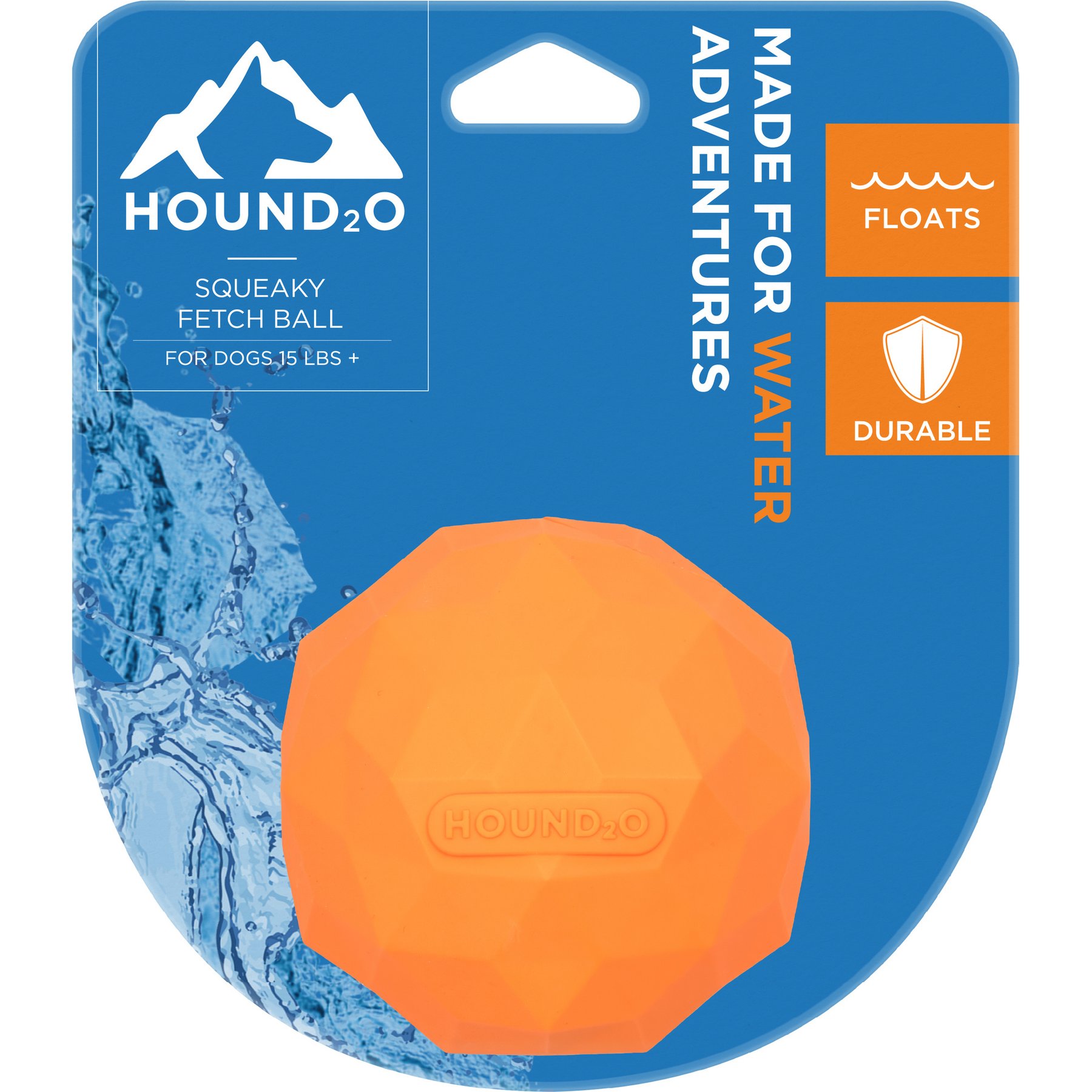 Hound2O Squeaky Fetch Ball Dog Toy, Orange