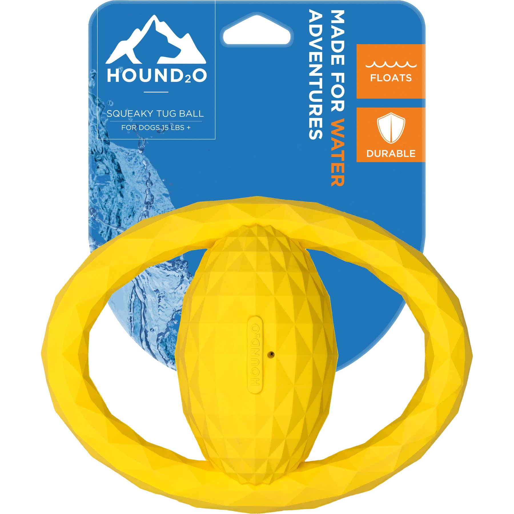 Hound2O Squeaky Tug Ball Dog Toy, Yellow