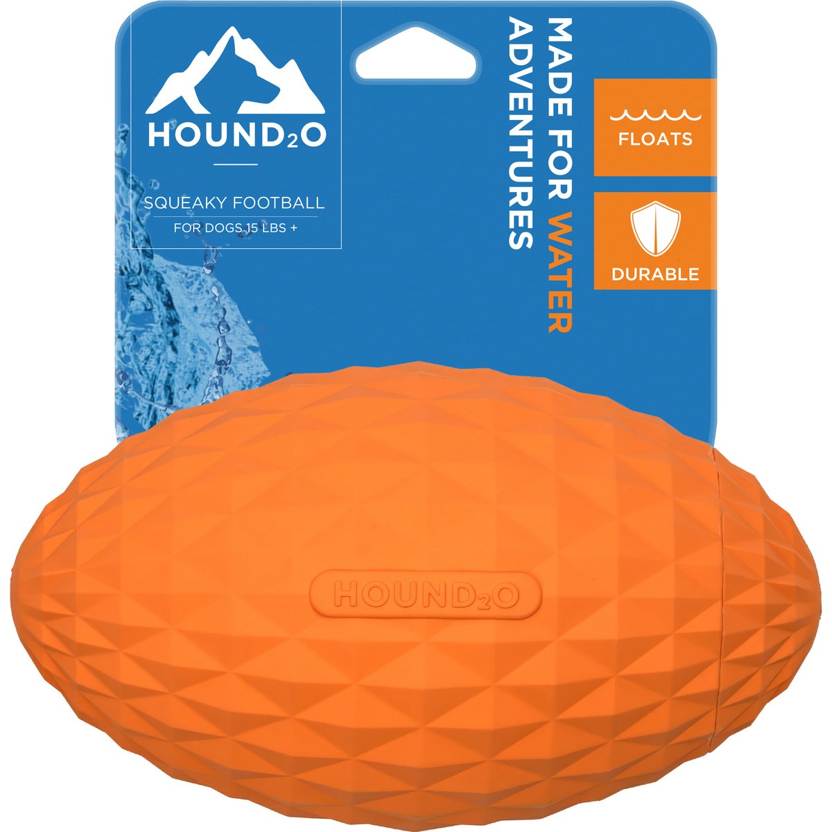 Hound2O Squeaky Football Dog Toy, Orange