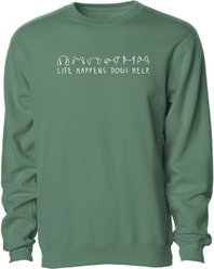 Teddy the Dog Life Happens Dogs Help Embroidered Crewneck Sweatshirt, Mountain Spruce, X-Small