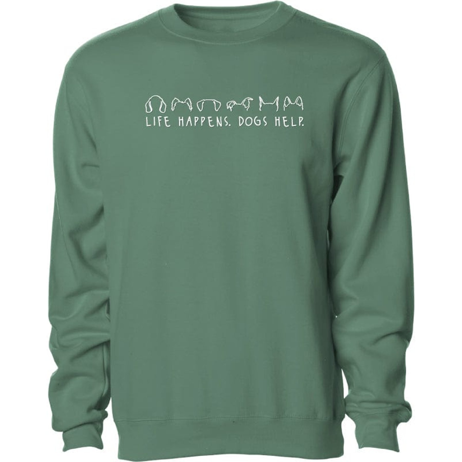 Teddy the Dog Life Happens Dogs Help Embroidered Crewneck Sweatshirt, Mountain Spruce, XX-Large