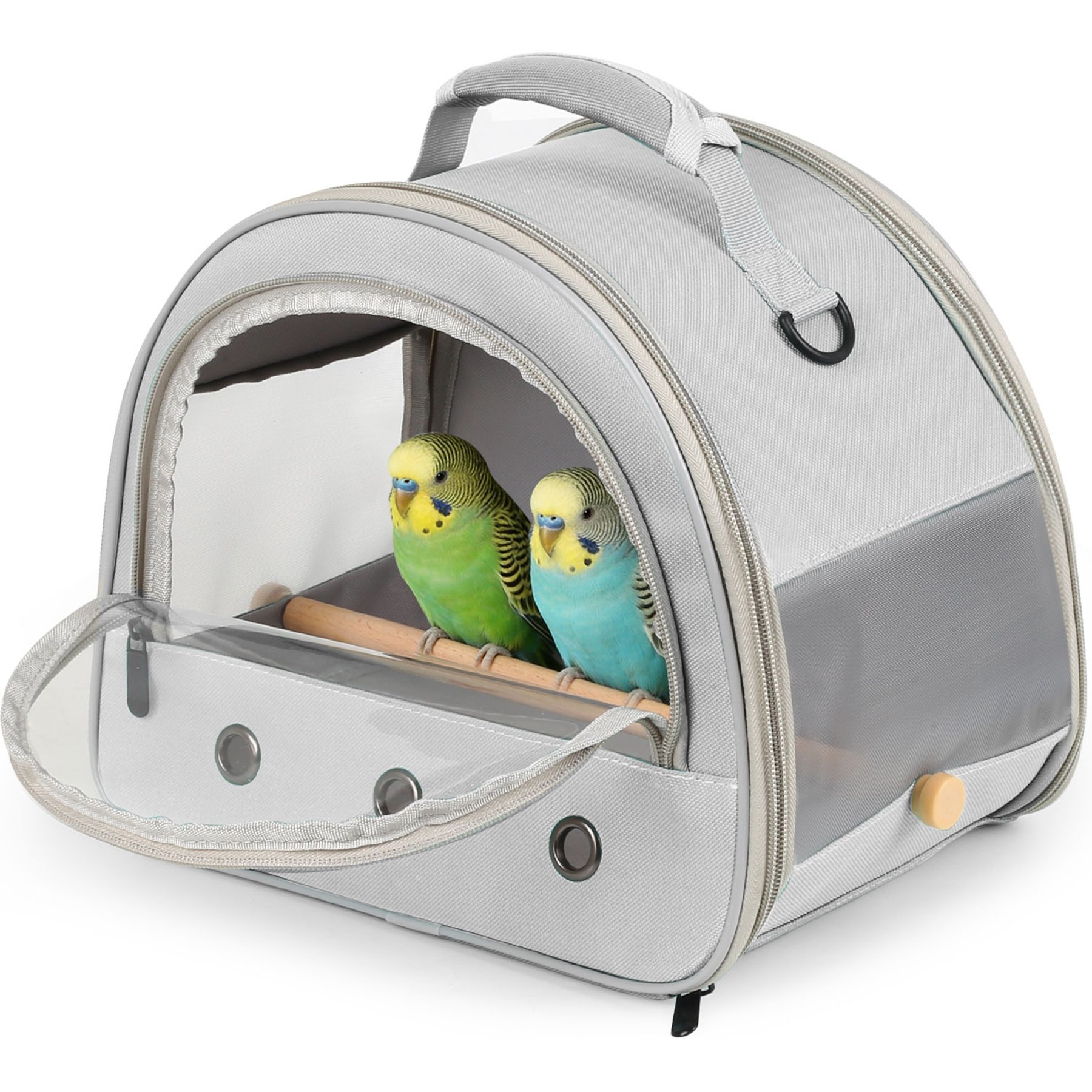 Halinfer Front Zipped Access Travel Bird Carrier Cage with Horizontal Mount Stand Perch & Extra Back Pocket, 12 x 8 x 10-in, Grey