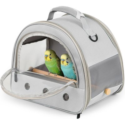 Halinfer Halinfer Front Zipped Access Travel Bird Carrier Cage with Horizontal Mount Stand Perch & Extra Back Pocket, 12 x 8 x 10-in, Grey