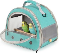 Halinfer Front Zipped Access Travel Bird Carrier Cage with Horizontal Mount Stand Perch & Extra Back Pocket, 12 x 8 x 10-in, Green