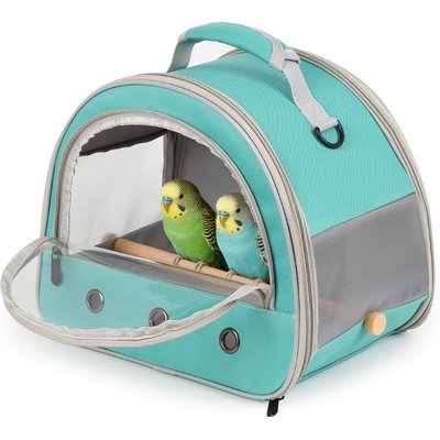Halinfer Halinfer Front Zipped Access Travel Bird Carrier Cage with Horizontal Mount Stand Perch & Extra Back Pocket, 12 x 8 x 10-in, Green