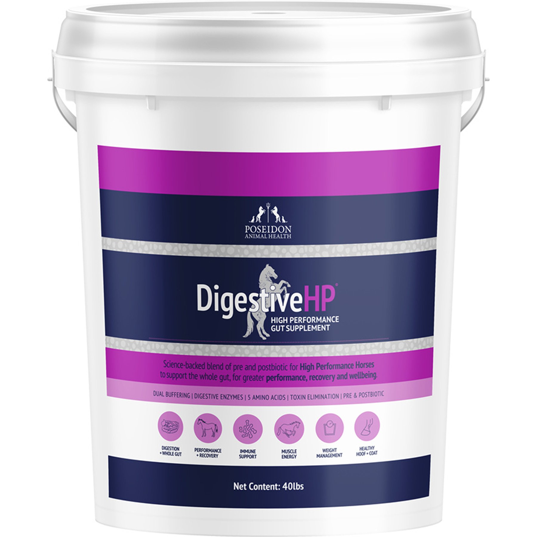 Poseidon Animal Health DigestiveHP Hindgut Horse Powder Supplement, 40-lb bucket