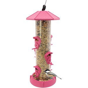 North States 2-in-1 Hinged-Port Wildbird Tube Feeder, Fiesta Pink