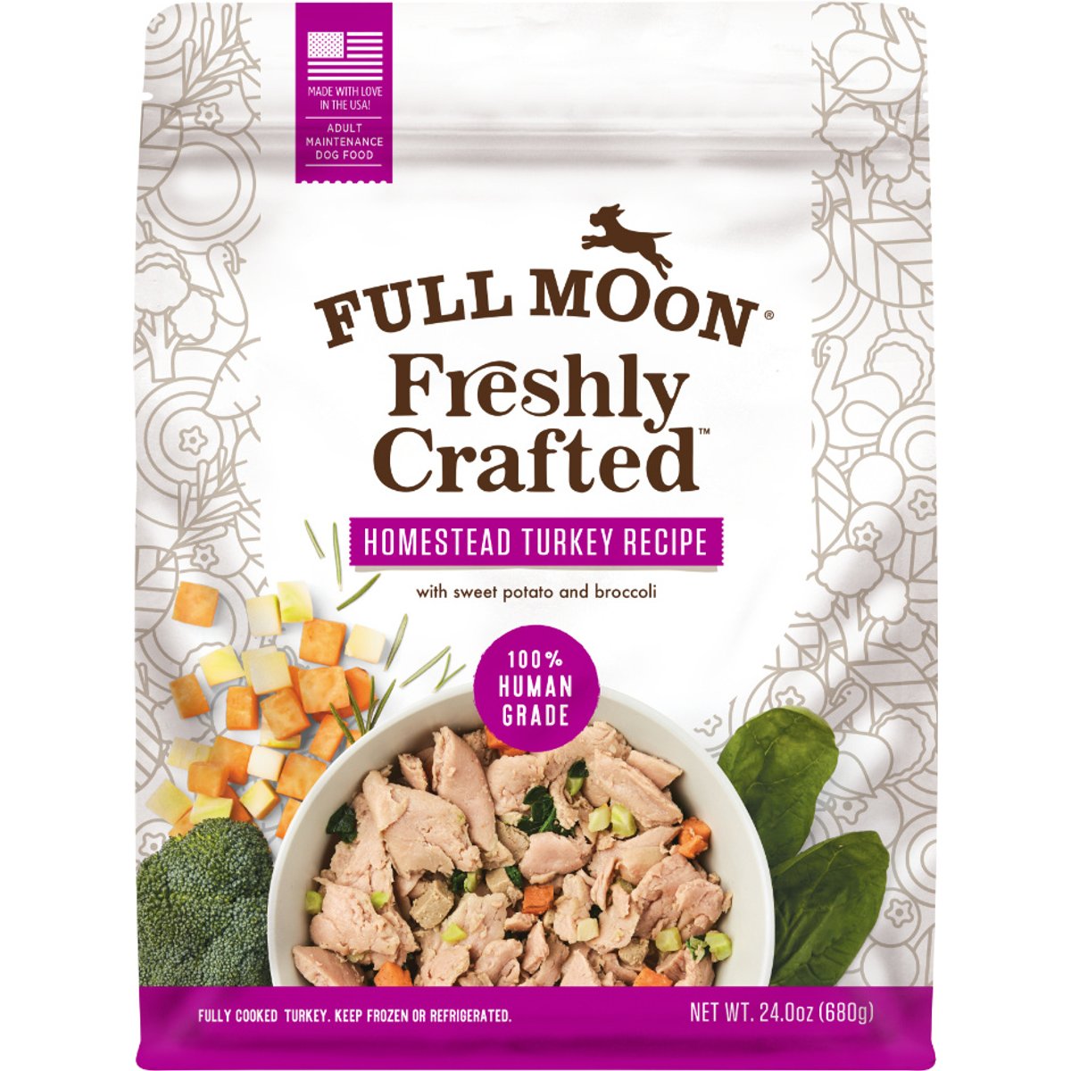 Full Moon Freshly Crafted Homestead Turkey Recipe Grain-Free Adult Frozen Dog Food, 1.5-lb bag, case of 6
