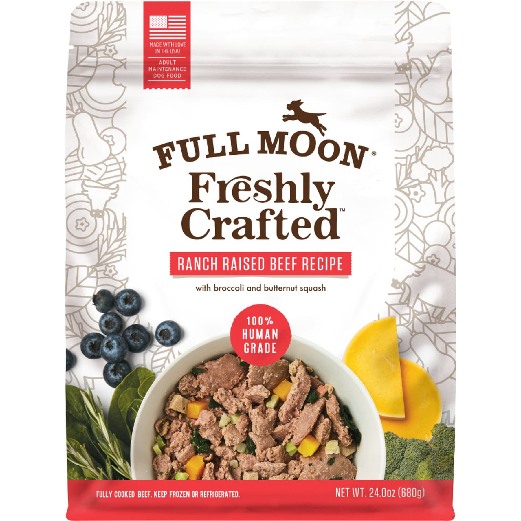 Full Moon Freshly Crafted Ranch Raised Beef Recipe Grain-Free Adult Frozen Dog Food, 1.5-lb bag, case of 6