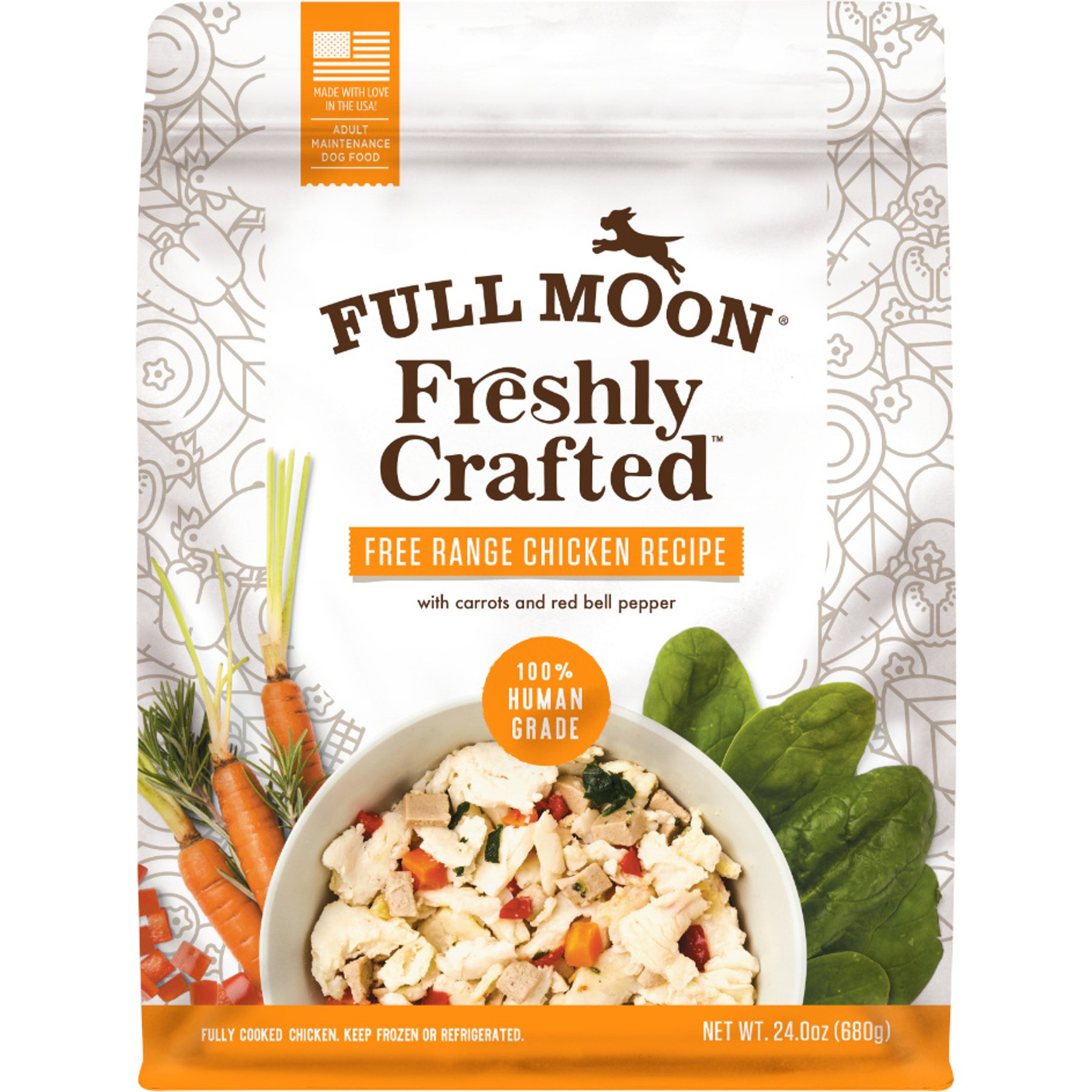 Full Moon Freshly Crafted Free Range Chicken Recipe Grain-Free Adult Frozen Dog Food, 1.5-lb bag, case of 6