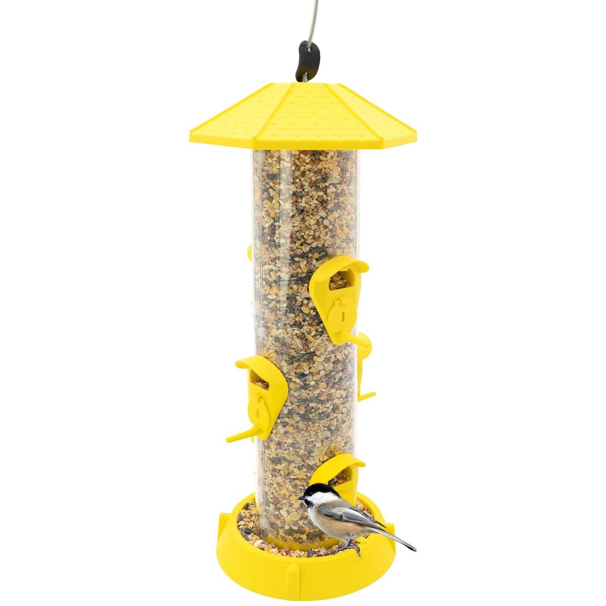 North States 2-in-1 Hinged-Port Wildbird Tube Feeder, Fiesta Yellow