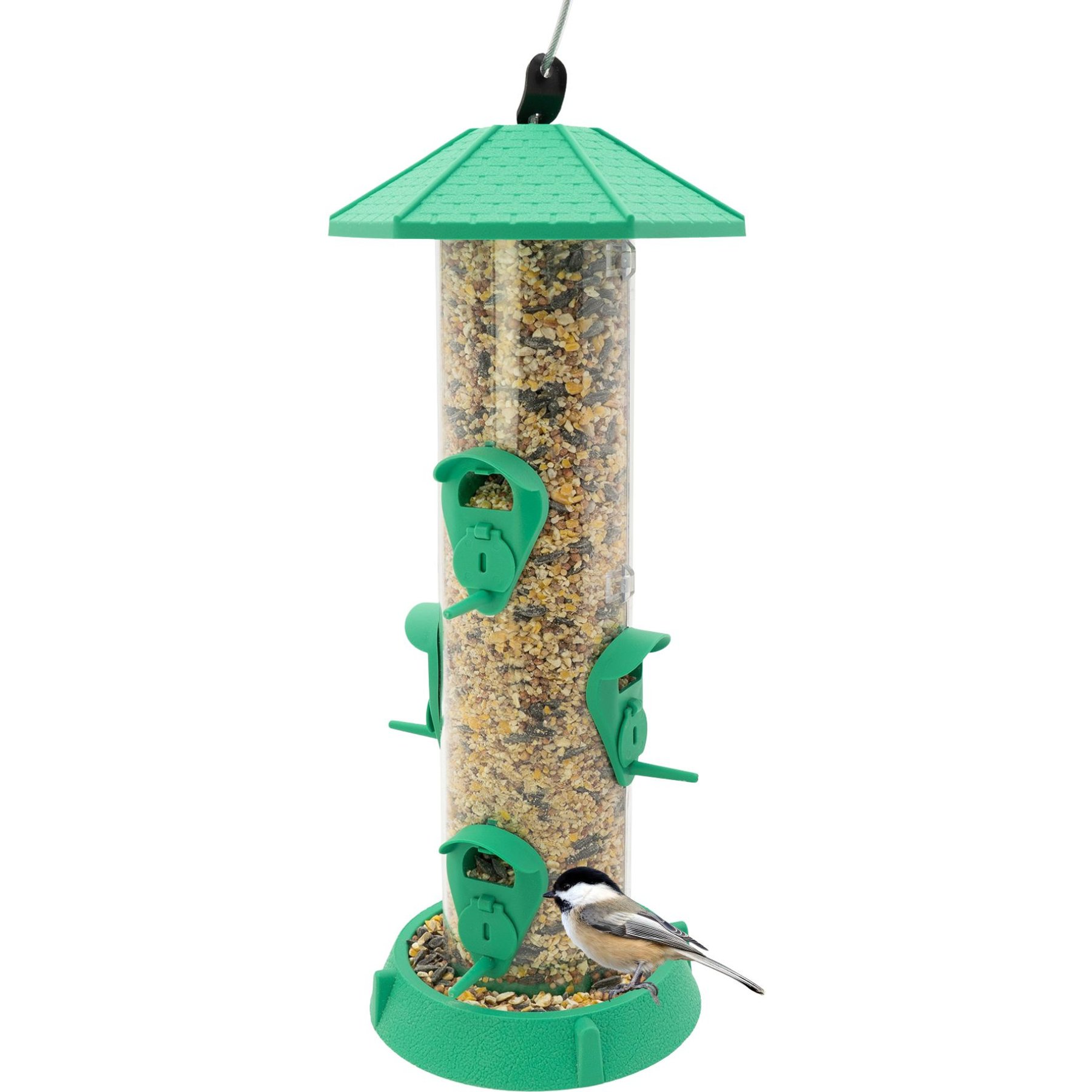 North States 2-in-1 Hinged-Port Wildbird Tube Feeder, Fiesta Green
