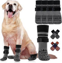 Kuoser Non Slip Dog Socks, Grey, Large, 4 count