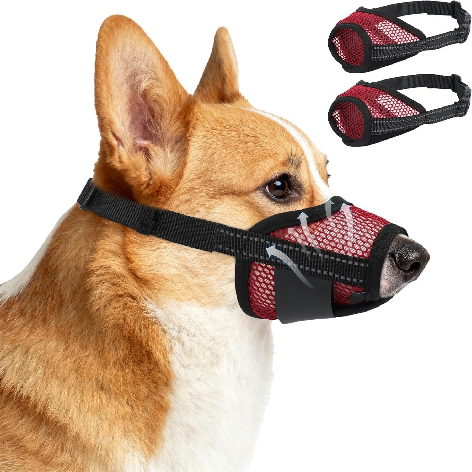 Kuoser Breathable Mesh Dog Muzzles, Red, Medium, 2 count