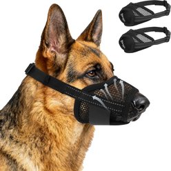 Kuoser Breathable Mesh Dog Muzzles, Black, Large, 2 count
