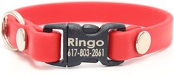 Mimi Green Waterproof Personalized Breakaway Cat Collar, Red, 13-in neck, 3/8-in wide
