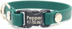Mimi Green Waterproof Personalized Breakaway Cat Collar, Forest, 8-in neck, 3/8-in wide