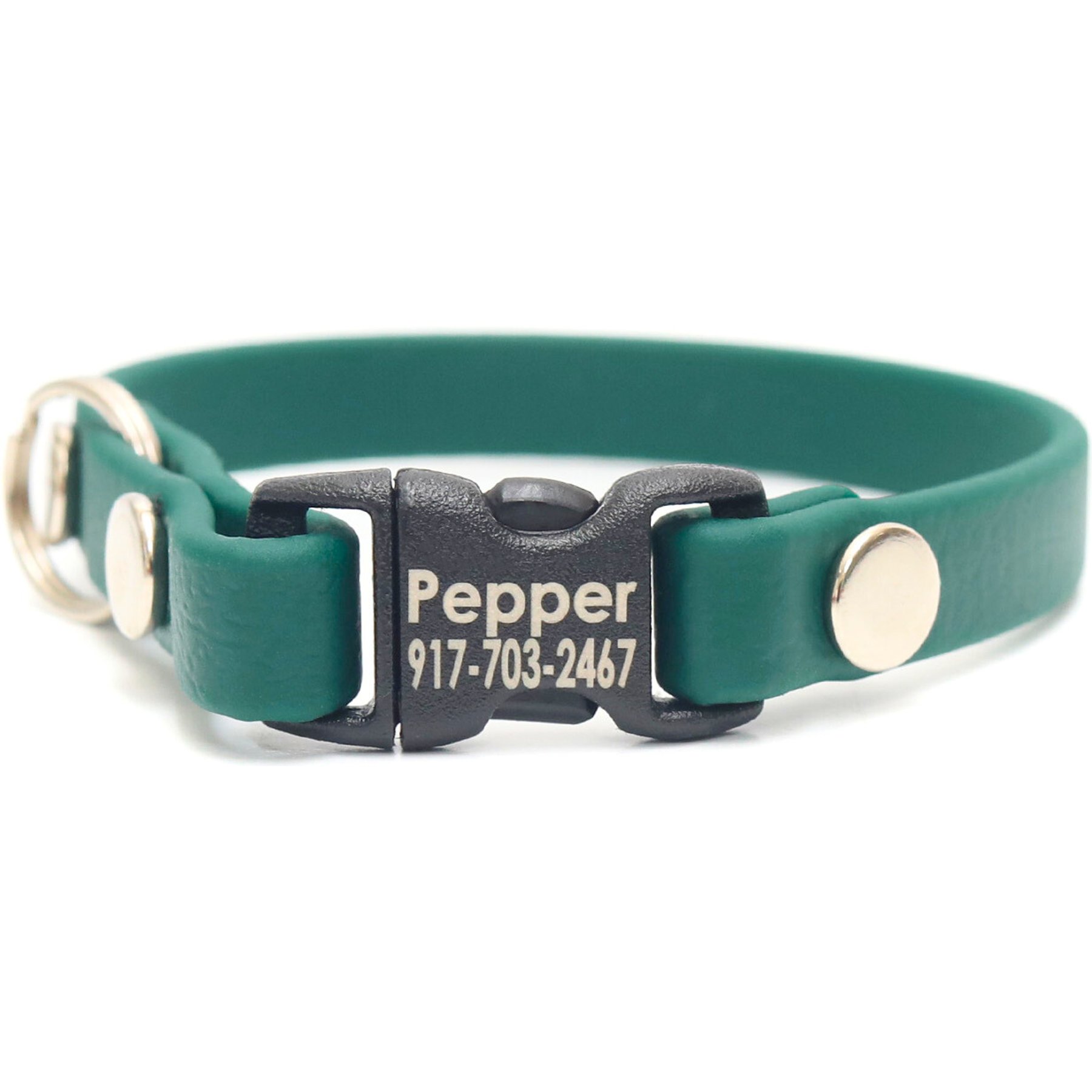 Mimi Green Waterproof Personalized Breakaway Cat Collar, Forest, 8-in neck, 3/8-in wide
