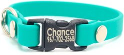 Mimi Green Waterproof Personalized Breakaway Cat Collar, Teal, 8-in neck, 3/8-in wide