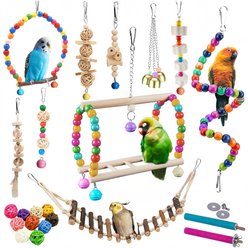 NonoPets Colorful Hanging Swings, Climbing Ladders, Chewing Beads & Bell Toys Interactive Bird Toy Set, 22 count