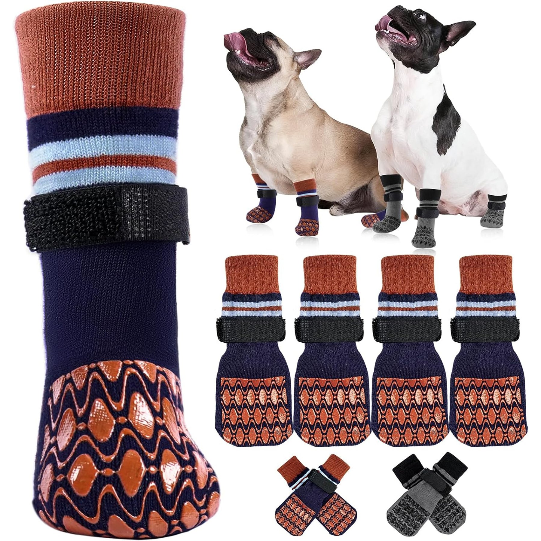 Kuoser Non Slip Dog Socks, Brown, Medium, 4 count