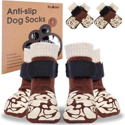Kuoser Non-Slip Dog Socks, Brown, Small, 4 count