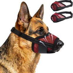 Kuoser Breathable Mesh Dog Muzzles, Red, Large, 2 count