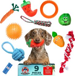Pacific Pups Products Rescue Rope, Plush & Chew Squeaky Variety Pack Dog Toy, Multicolor, Small, 9 count slide 1 of 9