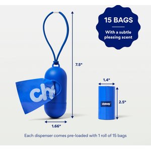 Chewy Made Dog Poop Bag Dispenser & Poop Bag Roll (FORMERLY FRISCO), Blue, Scented Bags, 15 count roll