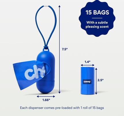 Show full view: Chewy Made Dog Poop Bag Dispenser & Poop Bag Roll (FORMERLY FRISCO), Blue, Scented Bags, 15 count roll slide 3 of 8