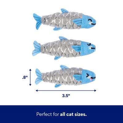 Show full view: Frisco Coastal Sardine Interactive Plush Cat Toy with Silvervine & Catnip, 4 count slide 3 of 8