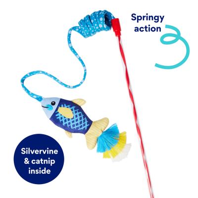 Show full view: Frisco Coastal Fish Springy Teaser Wand Cat Toy with Silvervine & Catnip slide 3 of 7