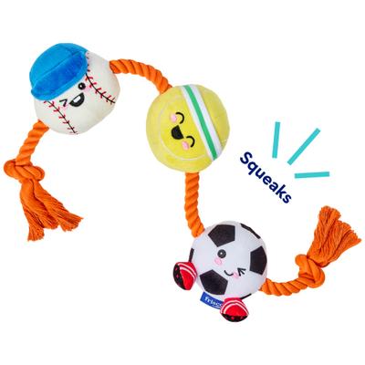 Show full view: Frisco Sports Baseball, Tennis & Soccer Plush with Rope Squeaky Dog Toy, Medium/Large slide 3 of 8