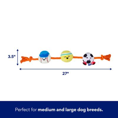 Show full view: Frisco Sports Baseball, Tennis & Soccer Plush with Rope Squeaky Dog Toy, Medium/Large slide 2 of 8