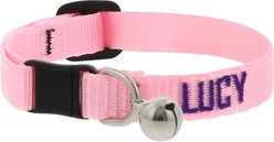 LupinePet Basic Solid Breakaway Buckle Safety Nylon Personalized Cat Collar with Bell, Pink