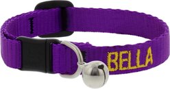 LupinePet Basic Solid Breakaway Buckle Safety Nylon Personalized Cat Collar with Bell, Purple