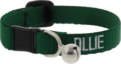 LupinePet Basic Solid Breakaway Buckle Safety Nylon Personalized Cat Collar with Bell, Green