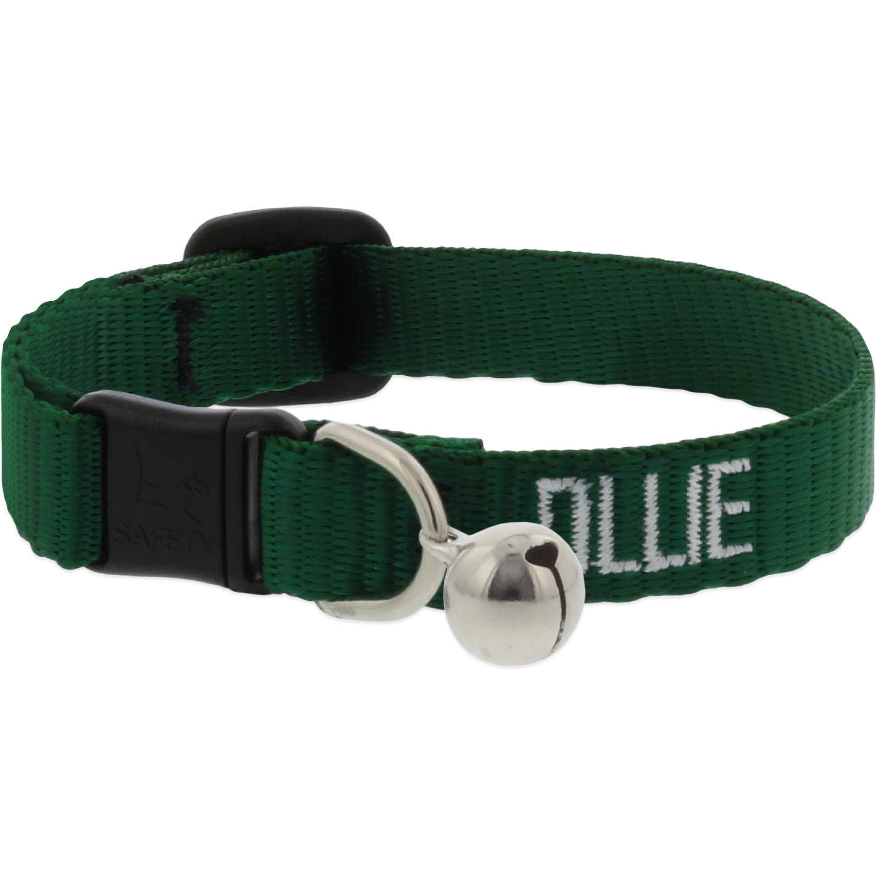 LupinePet Basic Solid Breakaway Buckle Safety Nylon Personalized Cat Collar with Bell, Green