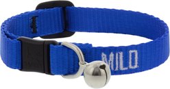 LupinePet Basic Solid Breakaway Buckle Safety Nylon Personalized Cat Collar with Bell, Blue