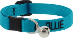 LupinePet Basic Solid Breakaway Buckle Safety Nylon Personalized Cat Collar with Bell, Aqua