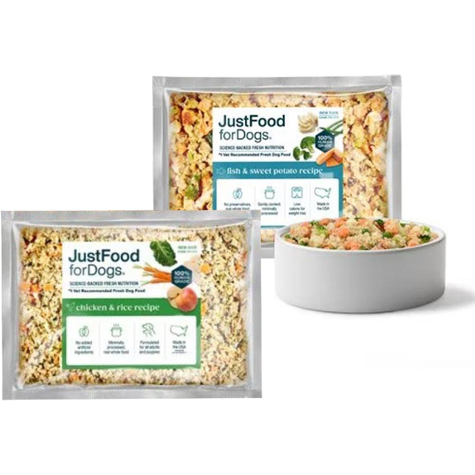 JustFoodForDogs Puppy Variety Pack Fish & Chicken Fresh Puppy Food, 18-oz pouch, case of 7