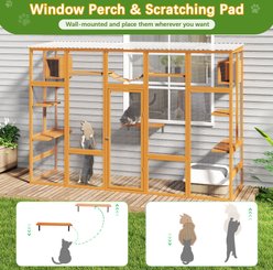 Coziwow Outdoor Catio Wood Cat House Playpen with Scratcher Shelves Bridge Condos, Orange, Large slide 2 of 7