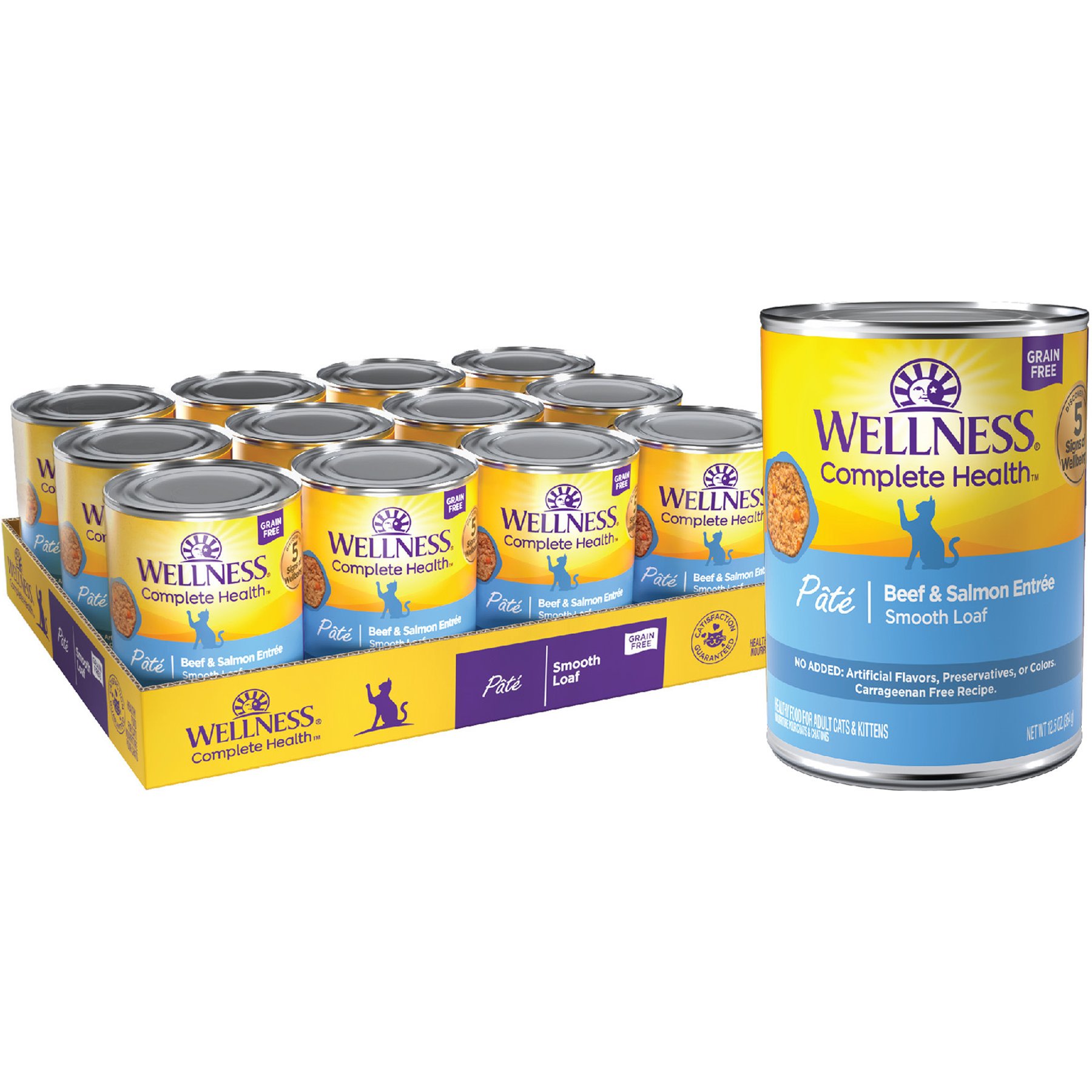 Wellness Complete Health Beef & Salmon Canned Cat Food, 12.5-oz, 12 ct