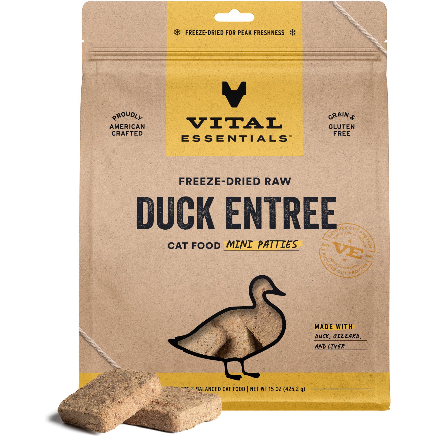 Vital Essentials Mini Patties Raw Duck Entree Freeze-Dried Cat Food, 15-oz bag